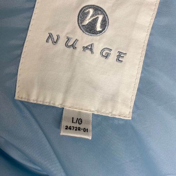80s 90s Vintage NUAGE Powder Blue White High Neck Zip Windbreaker Jacket Large - Picture 11 of 16